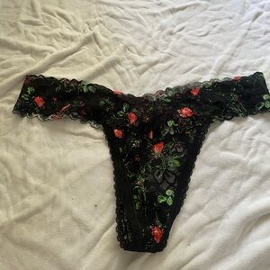 NWT Victoria secret black lace floral print tulip rose thong underwear XL new